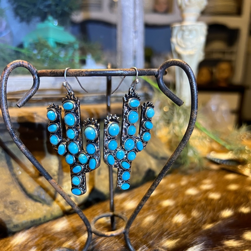Navajo style chunky, turquoise, cactus earrings